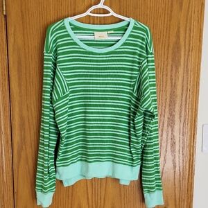 Anthropologie Maeve Green & Mint Striped Ribbed Top